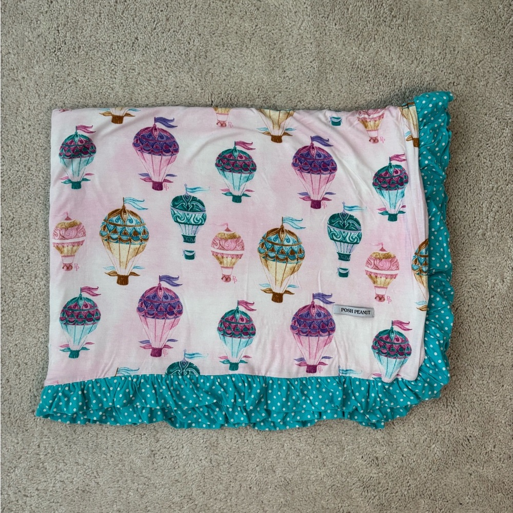 Posh Peanut “Gemma” Luxe Patoo Blanket with Teal Polka Dot Trim - Picture 2 of 10